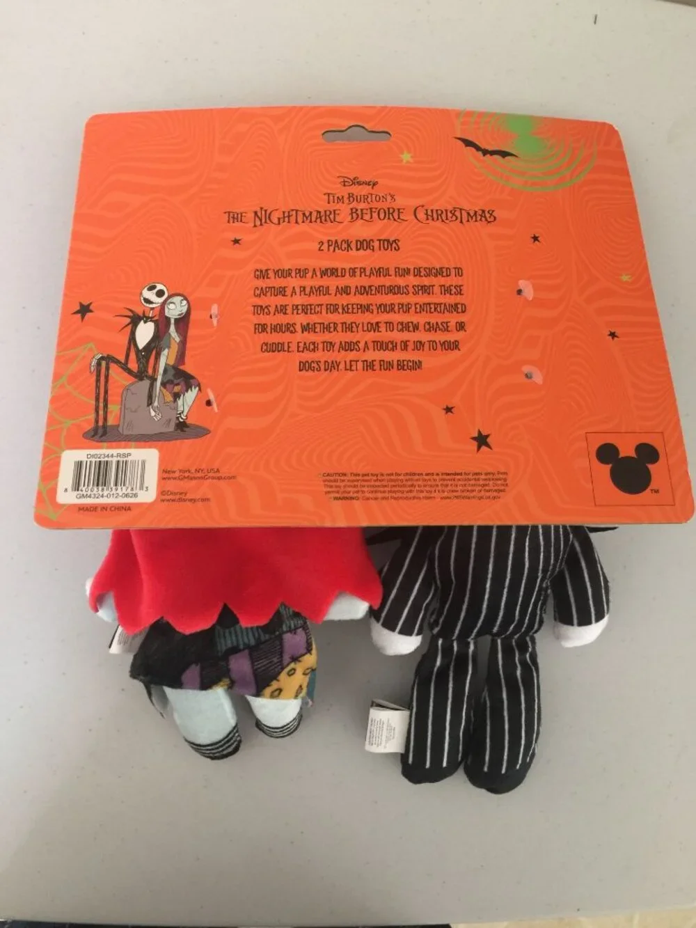 Disney The Nightmare Before Christmas Jack & Sally Plush Crinkle Squeak Dog Toys